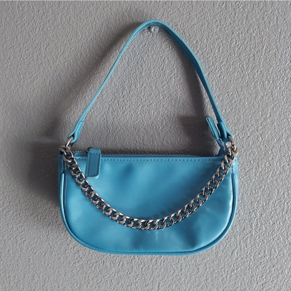 Urban Outfitters Blue Mini Baguette Purse With Silver Chain Detail